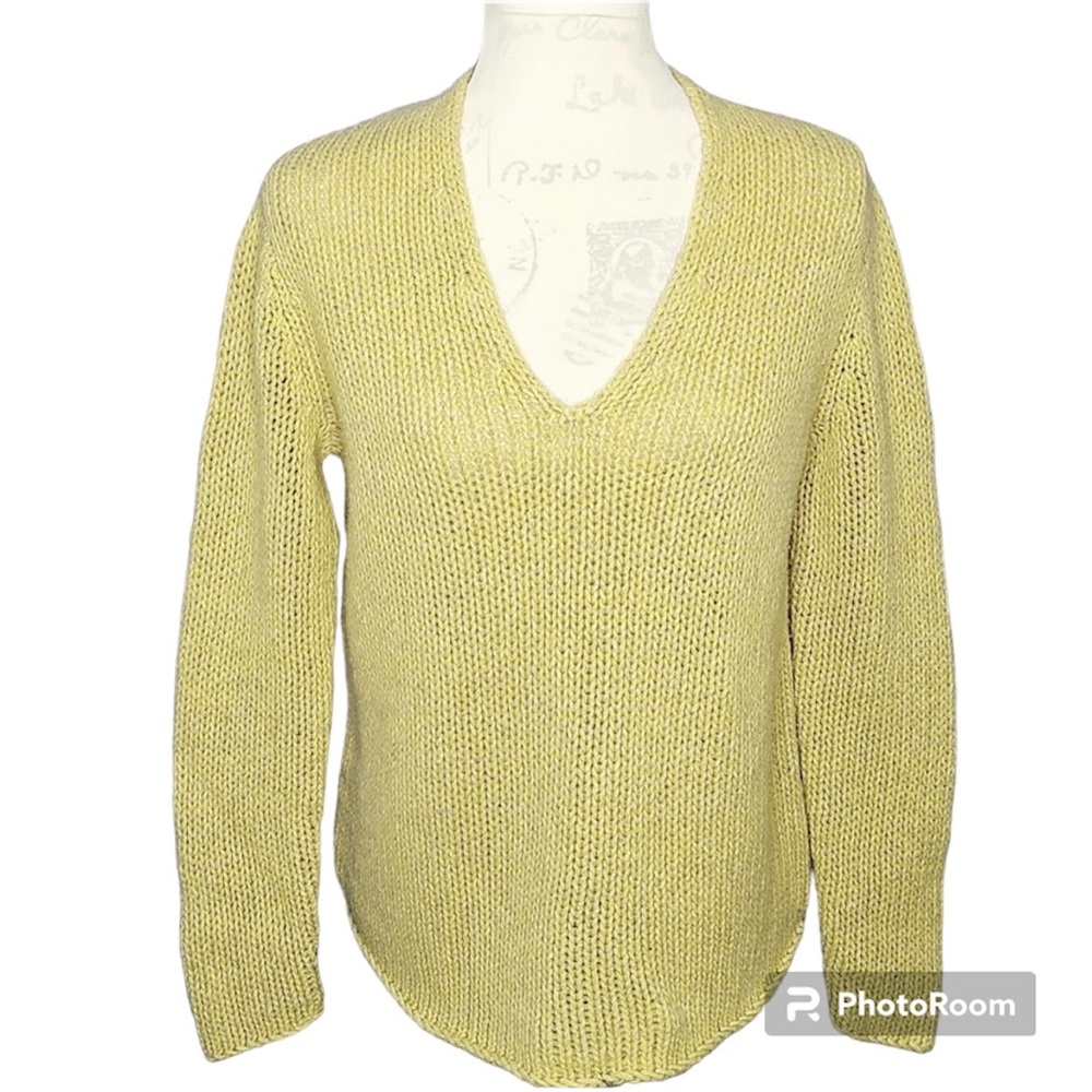 EILEEN FISHER WOOL ALPACA BLEND V-NECK CHUNKY KNIT SWEATER SIZE XS